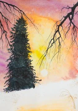 Bright winter sunset Stock Illustration