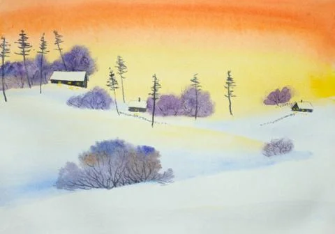 Bright winter sunset Illustrazione stock