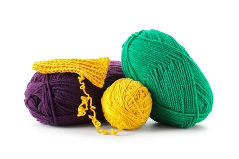 Bright yarns and pattern sample isolated on white Stock Photos