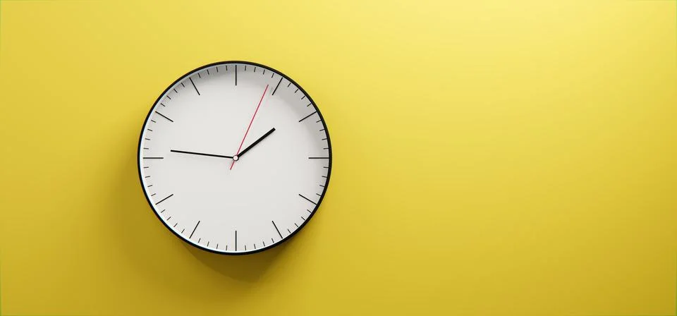 Bright Yellow 3D Clock Time Concept Background With Modern Minimalist Design Stock-Illustration