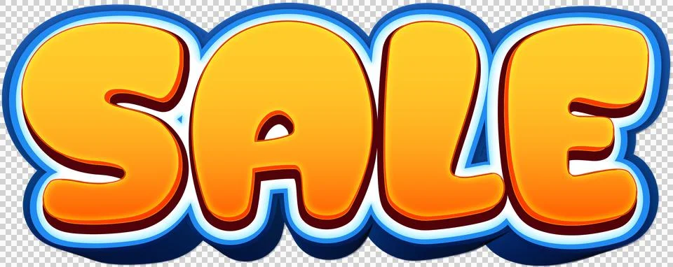 Bright yellow and orange 3D cartoon sale text on a transparent background. Stock Illustration