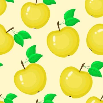 Bright yellow apples seamless pattern vector illustration. Stock Illustration