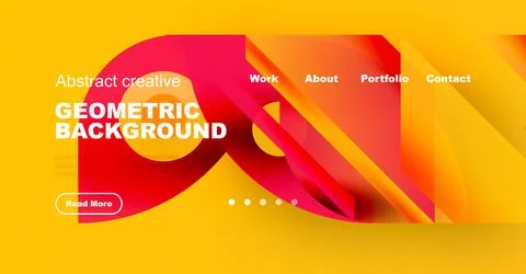 Bright yellow backdrop features abstract geometric shapes, text elements, Stock Illustration