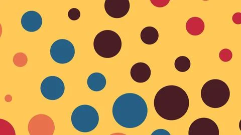 Bright yellow backdrop scattered with assorted blue, teal, red, orange, and d Ilustración de archivo