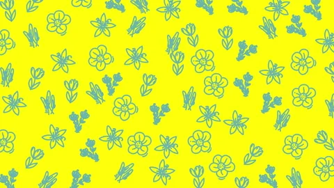 Bright yellow background with hand-drawn flowers Stock Footage 331925330