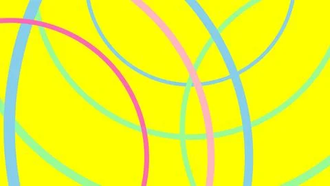 Bright yellow background with overlapping colorful curved lines in blue, pink Stock Illustration