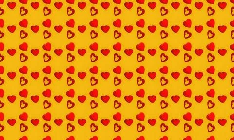 Bright yellow background with red hearts and glasses pattern Stock Illustration