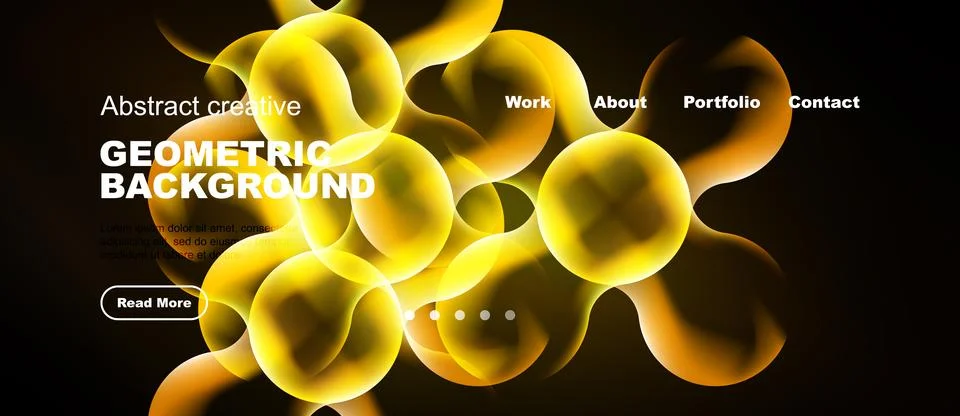 Bright yellow bubbles float over black backdrop. Website header includes Illustration