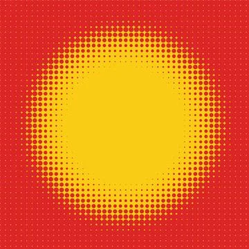 Bright yellow circular halftone pattern on vibrant red background illustratio Stock Illustration