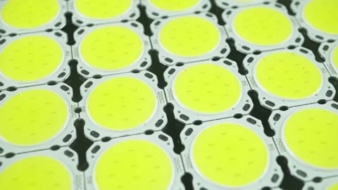 Bright Yellow COB LED Modules Grid Abstract Industrial Pattern Background. Vídeos de archivo 347657149