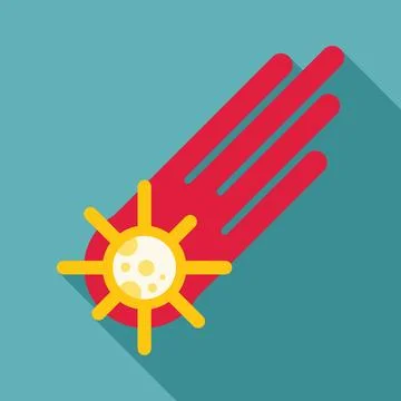 Bright yellow comet falling with long red tail flat design icon 库存插图