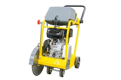 A bright yellow, compact motorized roller on wheels, with a front handle an.. Photos