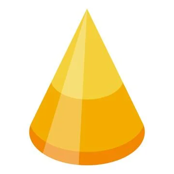 Bright yellow cone representing geometric shapes in isometric view Stock Illustration