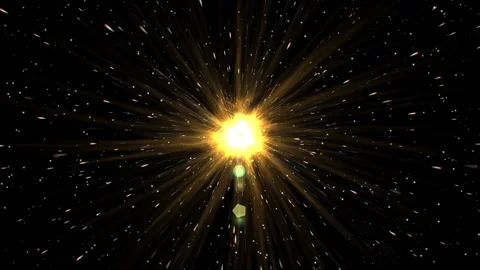 Bright Yellow Cosmic Explosion Radiating Energy Against Dark Space Stock Footage 297261190