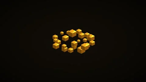 Bright yellow cubes floating in a dark background with Stock Footage 338279184