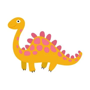 Bright yellow dinosaur with bumpy pink spots and a long curved tail, ideal for Stock Illustration