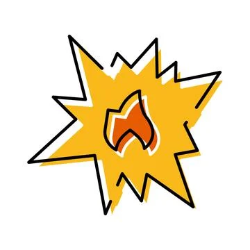 Bright yellow explosion blast with outline spark Stock Illustration