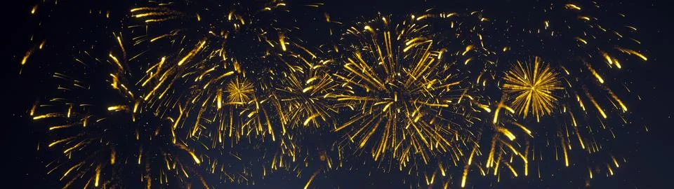 Bright Yellow Fireworks Exploding Against a Dark Night Sky Stock Illustration