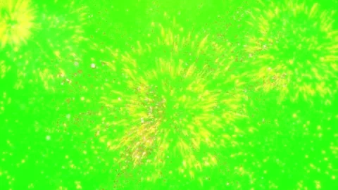 Bright yellow fireworks exploding on green screen background for festive Vídeos de archivo 347762373