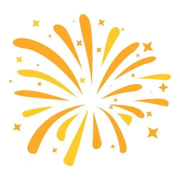 Bright yellow fireworks exploding with stars on white background Stock Illustration