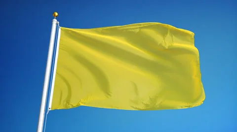 Bright yellow flag in slow motion seamlessly looped with alpha Video stock 65514527
