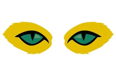 Bright yellow fur frames glowing green eyes 库存插图