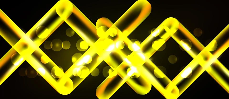 Bright yellow geometric pattern over black background. Lines intersect creati Stock Illustration