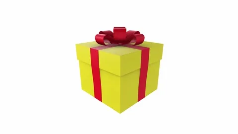 Bright yellow gift box with red ribbon in a 3D rendering display Stock Footage 286148336
