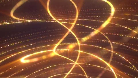 Bright yellow glowing threads in a layered spiral pattern radiating digital.. Foto stock