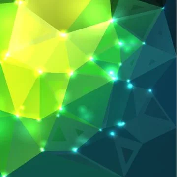 Bright yellow green random sizes low polywith lights background Illustrazione stock