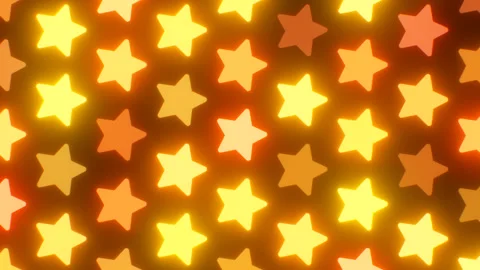 Bright Yellow Grid Array Of Neon Glow Rotating Star Shapes Flashing Stock Footage 309378433