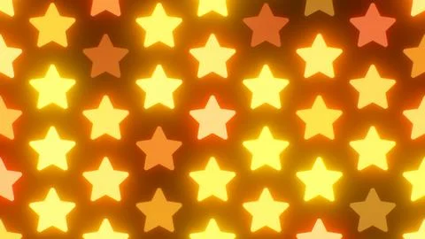 Bright Yellow Grid Array Of Neon Glow Rotating Star Shapes Flashing Stock Photos
