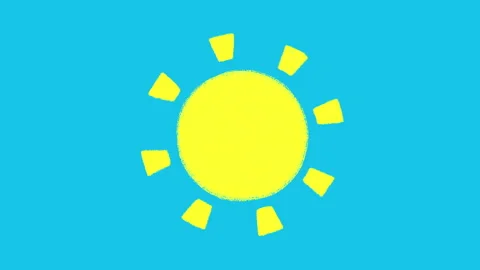 Bright yellow hand painted sun on a blue background, stop motion animation Stock Footage 153409207