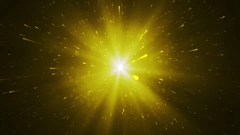 From the bright yellow light, fiery comets fly. Animation of abstract explosion Stock Footage 265894544
