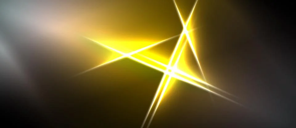 Bright yellow light flares intersect, creating dynamic energy. Dark backgroun 스톡 일러스트
