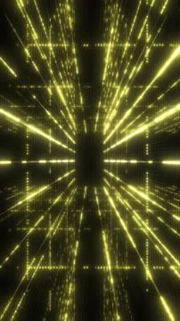 Bright yellow lights speed through a dark digital tunnel background Stock Illustration