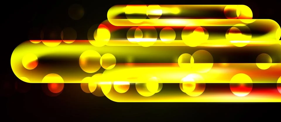 Bright yellow lines, circles create dynamic light effect. Dark background Stock Illustration