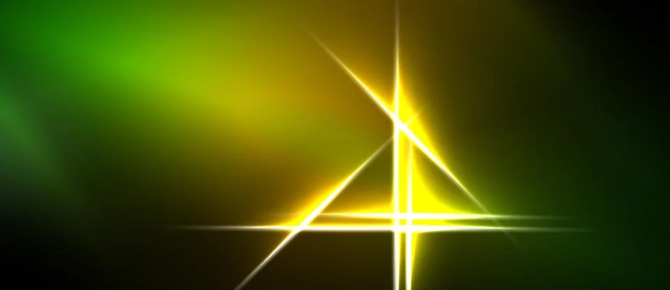 Bright yellow lines form triangle, cross. Green, gold gradients dominate dark Stock Illustration