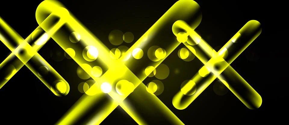 Bright yellow lines intersect, creating abstract shapes. Bubbles add luminosi Stock Illustration