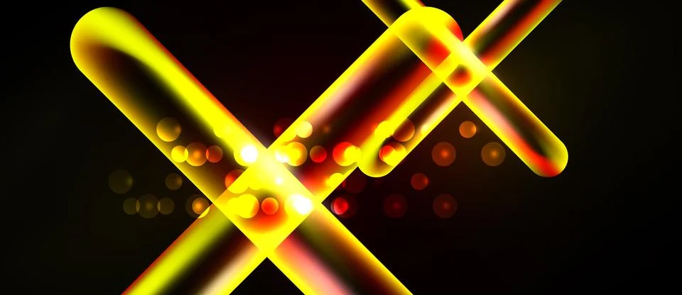 Bright yellow lines intersect, creating dynamic shapes. Reddish glows and Stock Illustration