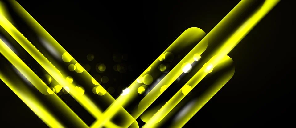 Bright yellow lines intersect dark background. Glowing orbs add dynamic visua Stock Illustration