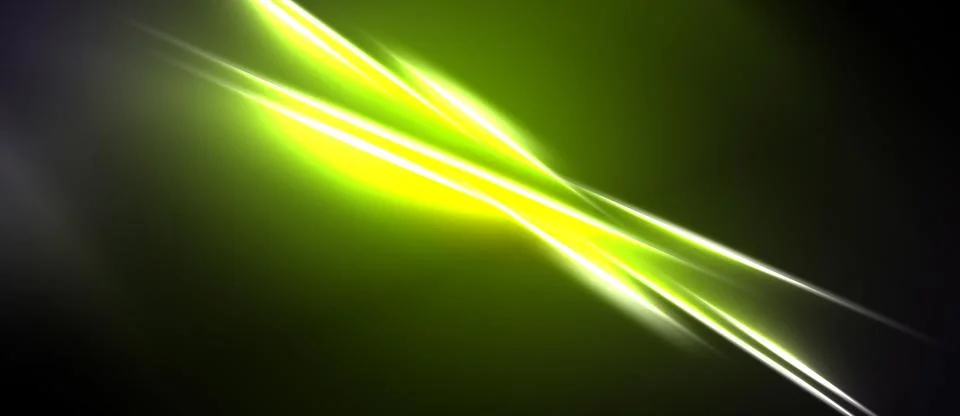 Bright yellow lines intersect dark green background. Abstract energy flows Stock Illustration