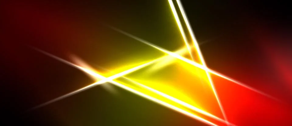 Bright yellow lines intersect over red, green gradients. Dramatic lighting Illustrazione stock