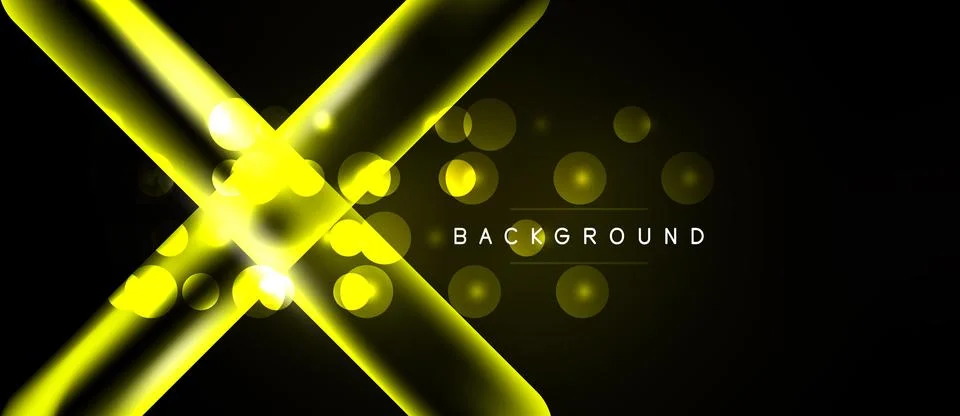 Bright yellow lines intersect over black background. Bokeh effects add visual 库存插图