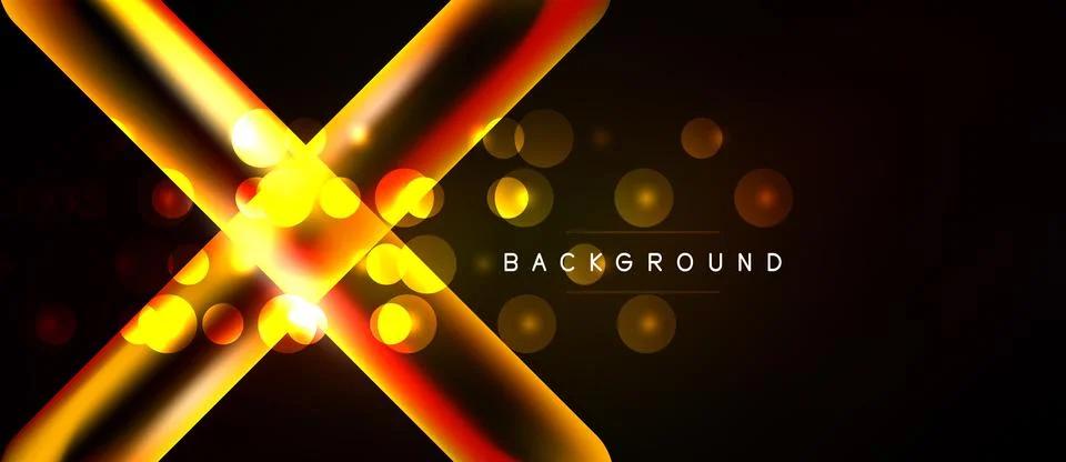 Bright yellow lines intersect over dark background. Golden bokeh effects add Stock Illustration
