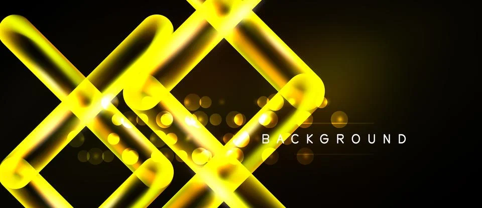 Bright yellow lines intersect over dark background. Bokeh effects add visual Stock Illustration