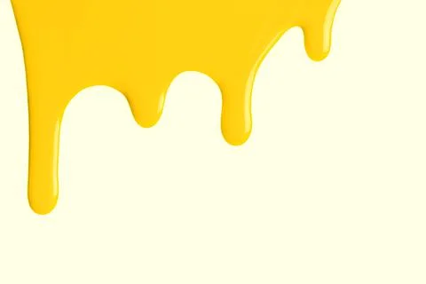 Bright yellow liquid drops of paint color flow down on isolated cream backgro Stock-Illustration