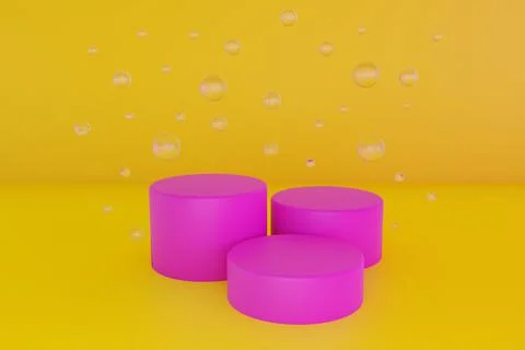 Bright yellow minimal three 3d background with neon effect. Poster design with Stock Illustration
