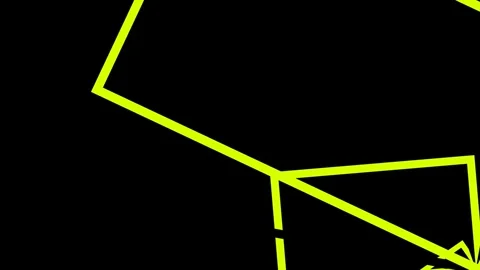 A bright yellow neon geometric frame isolated on a deep black background Video stock 335117749