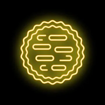 Bright yellow neon light round waffle icon glowing on black background Stock Illustration